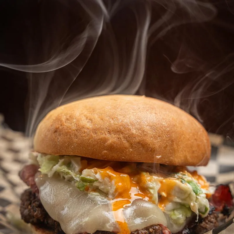 Burger Fusion gourmet burger with house-made bun